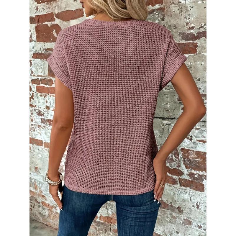 Summer Solid Color Round Neck T-shirt Elegant Short Twist Hem Top T-Shirts Women’s