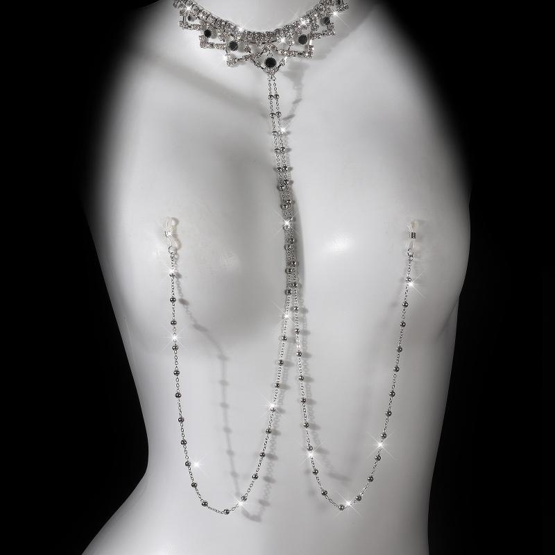 Luxury Rhinestone Milk Ring Breast Chain Women Sexy Spicy Metal Bead Chain Milk Clip Body Chain Adult Erotic Accessories