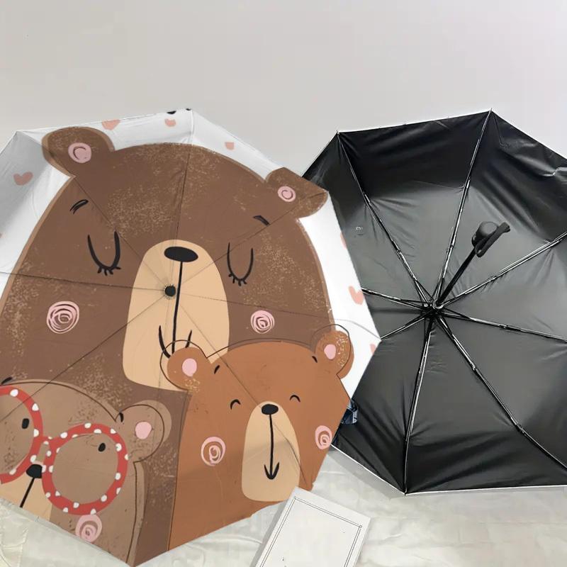 1pc Bear Family Love Heart Illustration Umbrella with Plastic Handle,Suitable for All Seasons Home Travel Outdoor UmbrellaDD098