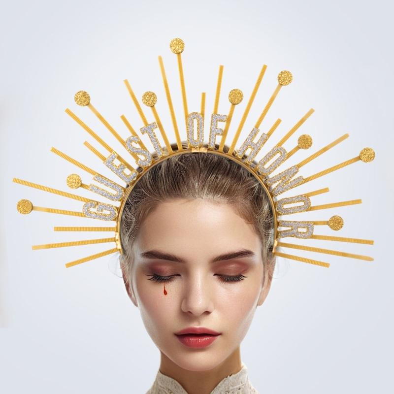 Guest of Honors Crownpiece Headbands NonSlip Hairhoop with Spiked For Dancing Event Wedding Ceremony Dressingup Headwear