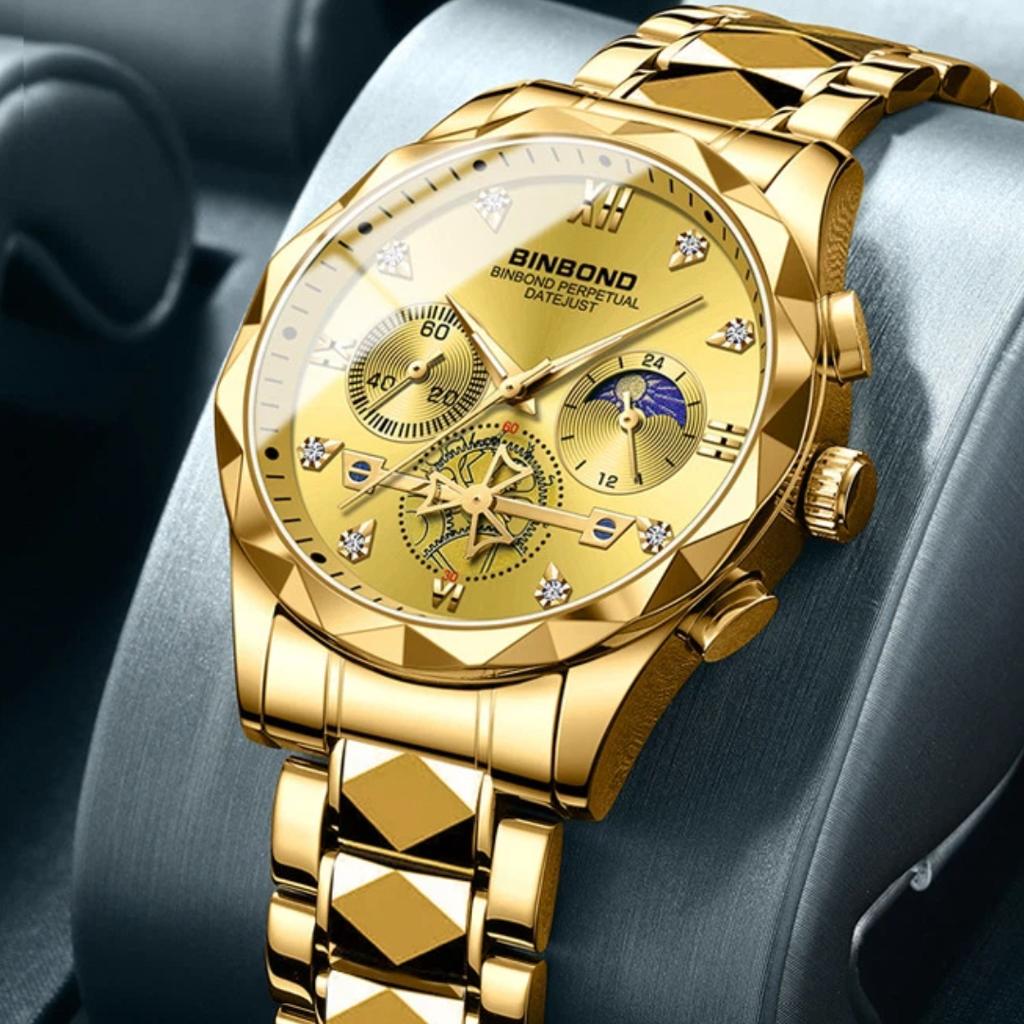 BINBOND Top Business Men's Watches Classic Diamond Scale Dial Luxury Quartz Wrist Watch 30M Waterproof Luminous Men Watch