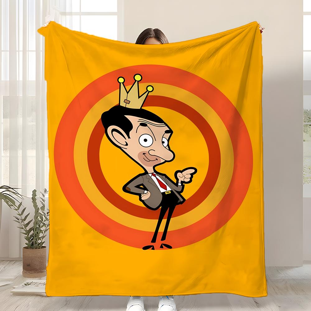 M-Mr. Bean Cartoon Throw Kid-Friendly Flannel Throw Blanket Soft Warm Anti-Static Washable All Season 75x90cm
