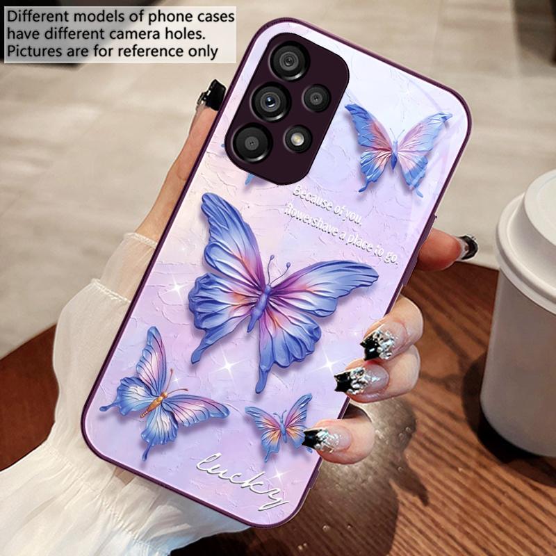 Gradient colored butterfly For Samsung Galaxy S10 4G S20 11E 30 S21 22 S24 Fe Pro S23 S25 Ultra 5G S9 Tempered Glass Phone Case
