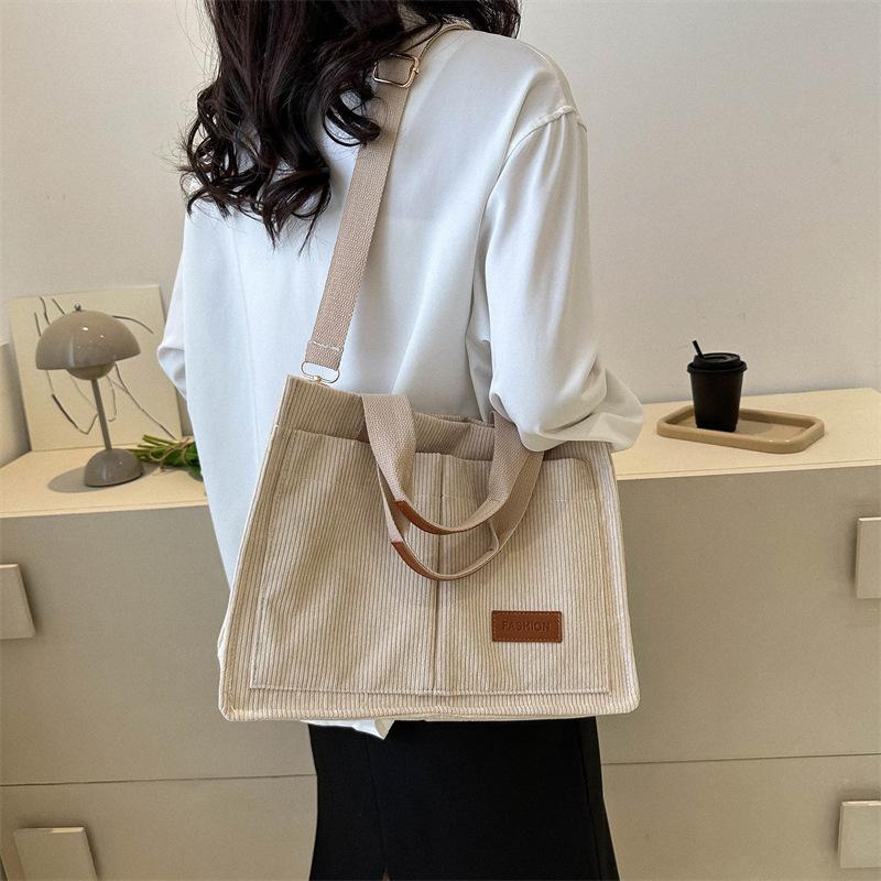 

Corduroy Tote Bag for Women Large Capacity Shoulder Bag Casual Crossbody Handbag with Adjustable Strap Multi Pocket Canvas Shopper Purse for Daily Use хакі