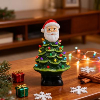 Lighted Christmas Gnome Tree Small Prelit Resin Christmas Tree with Multicolored Lights for Tabletop Home Room Fireplace Holiday Decor
