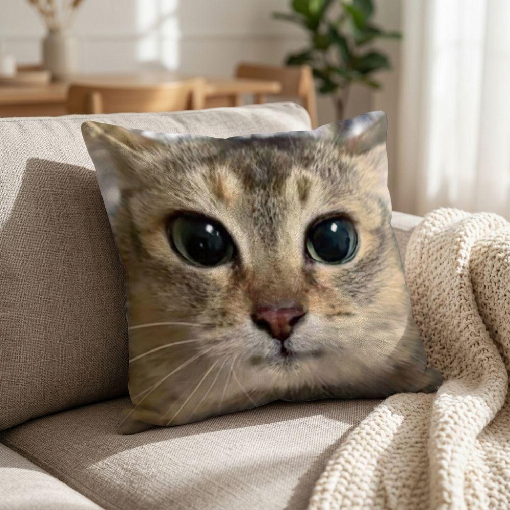 Soft Plush Cute Cat Throw Pillow Comical Cat Face Decor Pillow Funny Sofa Cushion Bedroom