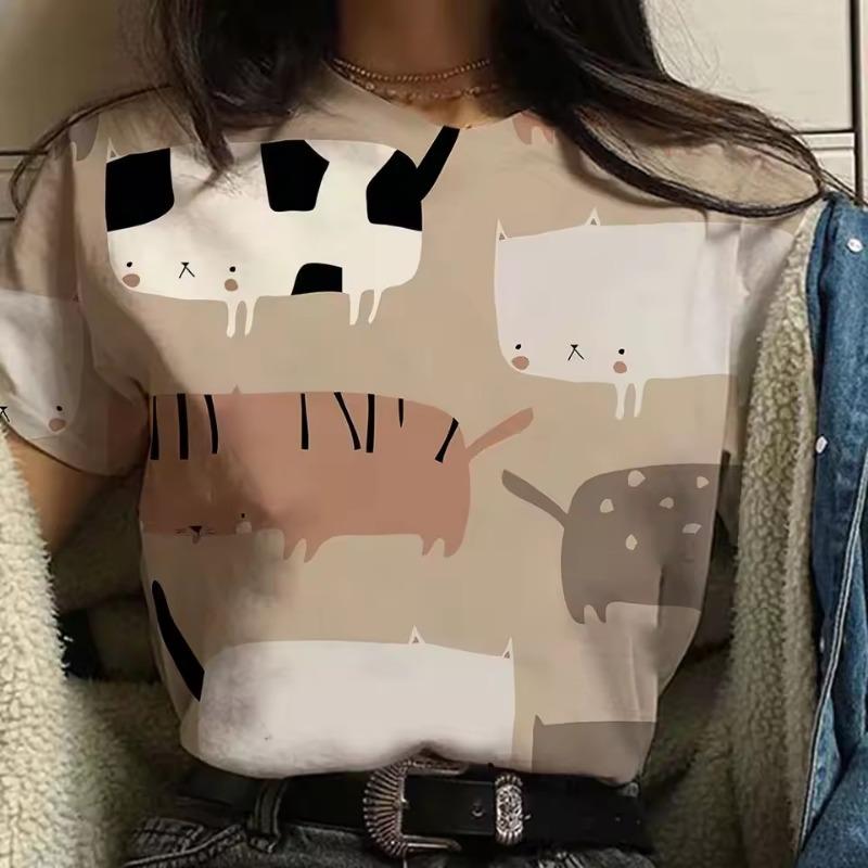 3D-tryckt söt djur-t-shirt för kvinnor roliga kattgrafiska t-shirts sommarmode överdimensionerade t-shirts kortärmade toppar med rund hals