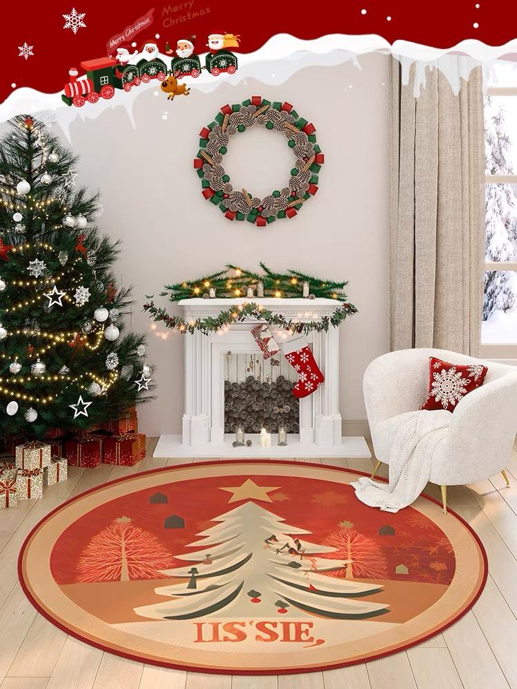 Christmas Themed Carpet Round Living Room Bedroom Non-Slip Decorative Mat Rectangular Entrance Can Be Tailored Floor Mat