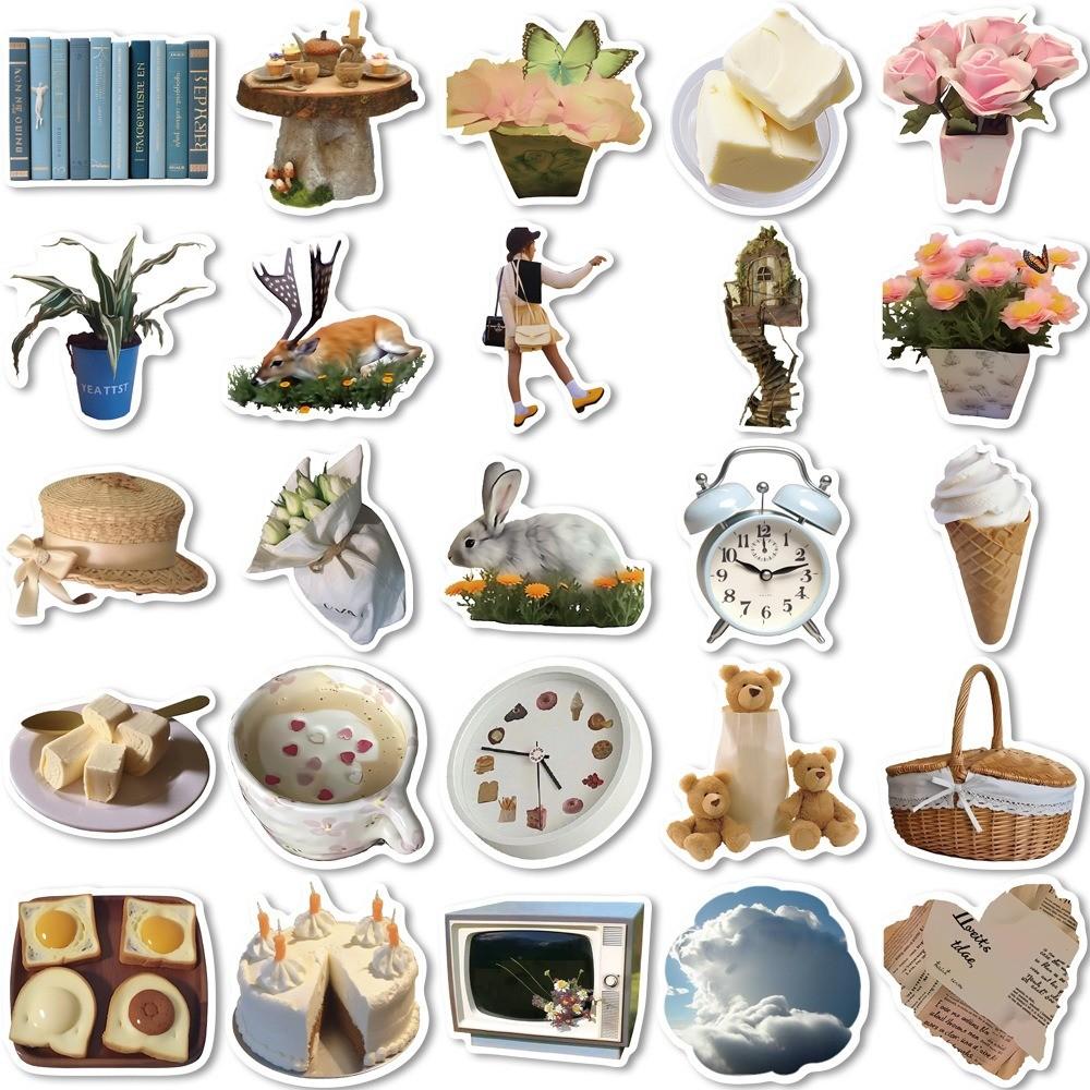 50-Piece Korean-Style Minimalist Retro High-Appearance Graffiti Stickers - DIY Decor for Phone Back Cards, Luggage, Scooters