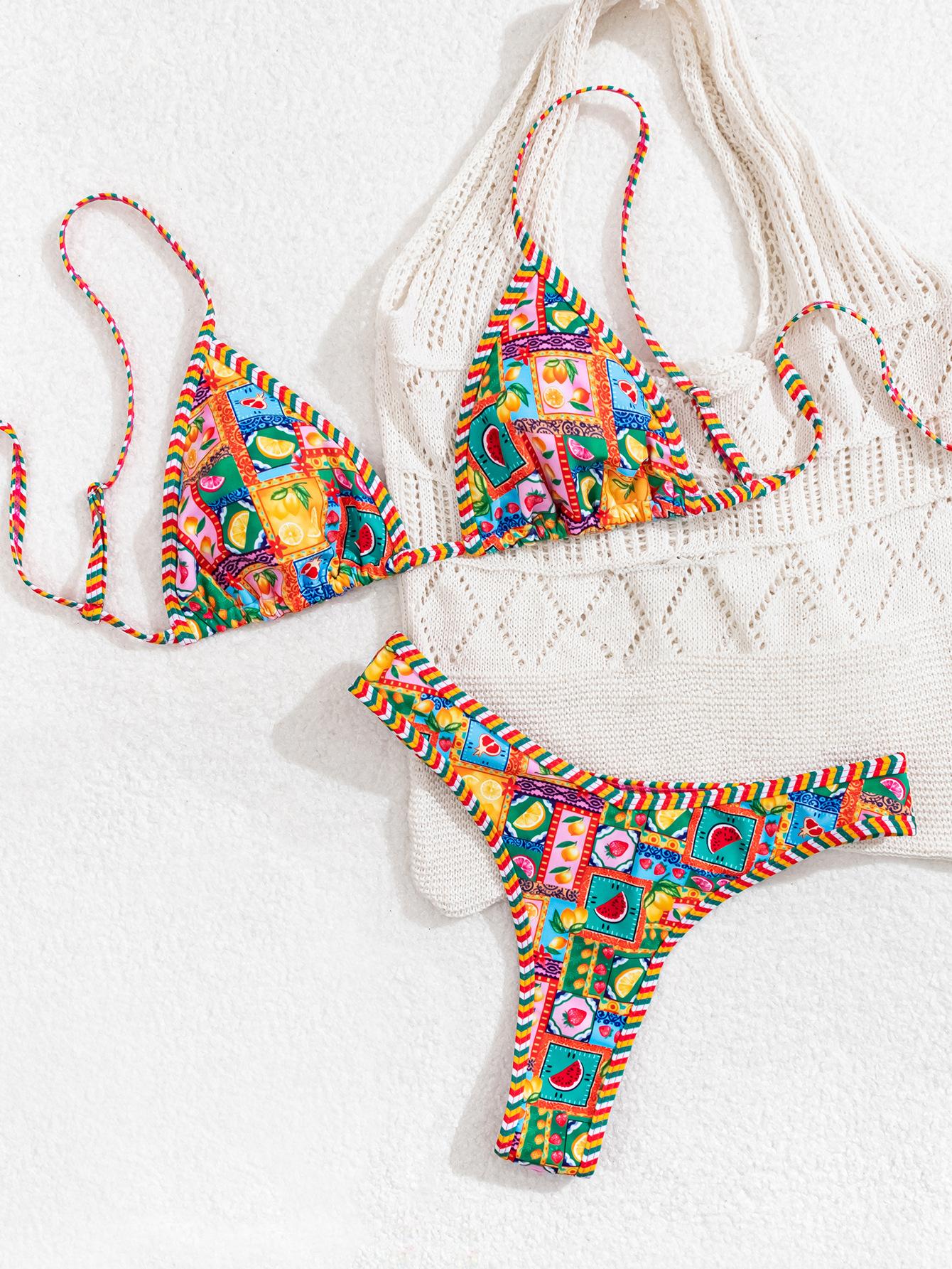 

Принтованный треугольный сексуальный стринги раздельный купальник женский купальник M оранжевый