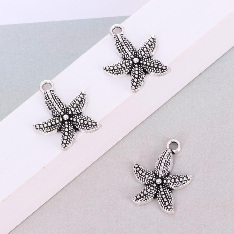 Zinc Alloy Starfish Pendant Silver Charms for DIY Jewelry & Crafts