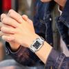 JewelryWe Men's Square Quartz Watch 3ATM Water Resistant Stainless Steel Band Roman Numerals Analog Calendar Casual Stylish Silver Gift for Boyfriend
