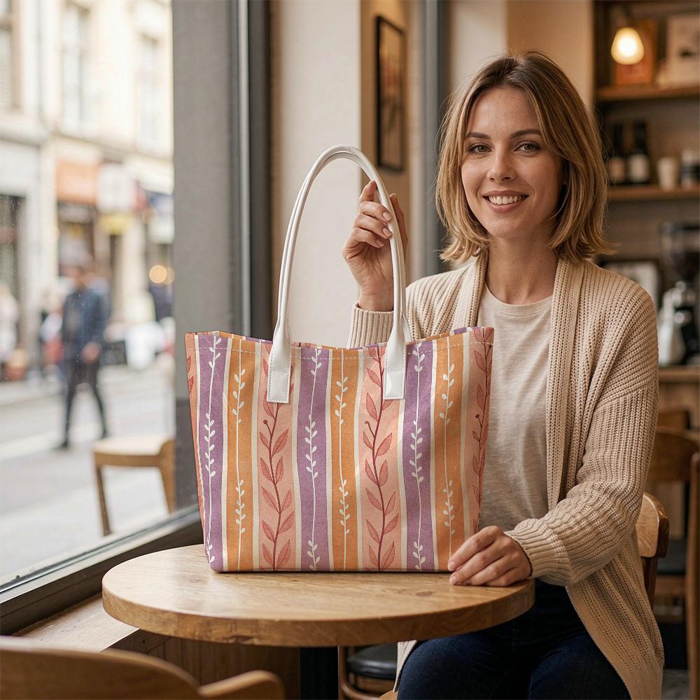 Boho Leaf Pattern Tote Bag Soft Top Handle Shoulder Bag for Daily Use Shopping