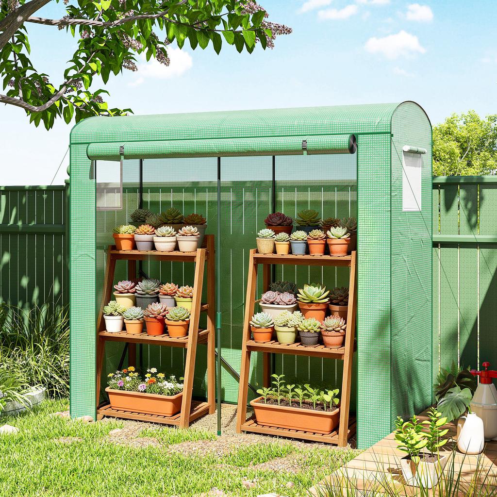 Mini Kas, Tuin Tomaten Kweekkas met Roldeur en 2 Gaasramen, PE Afdekking, 200 x 75 x 188 cm, Groen