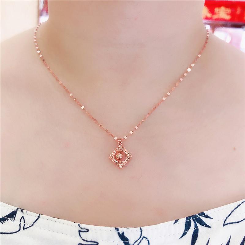 Exquisite Russian Purple Gold Brushed Craft Hollow Rhombus Pendant Plated Rose Gold Color Gold Rose Gold Collarbone Chain