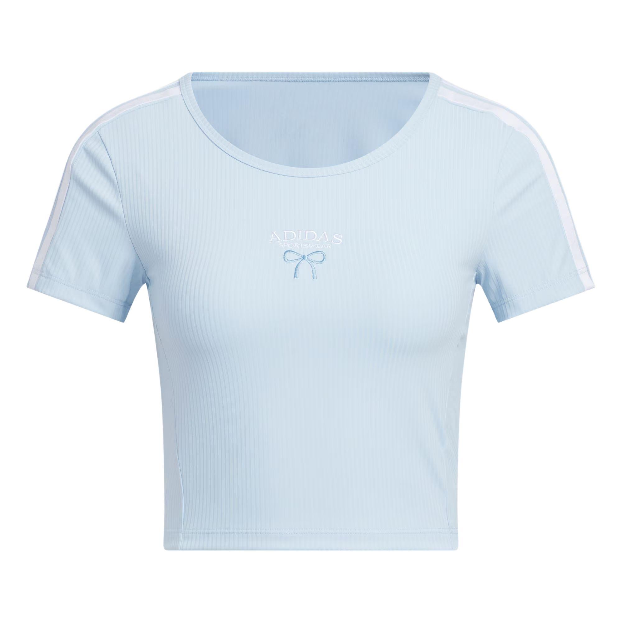

Adidas Rib Slim Baby T-Shirt Round Neck Short Sleeve Women Tops Blue White KE5792 L