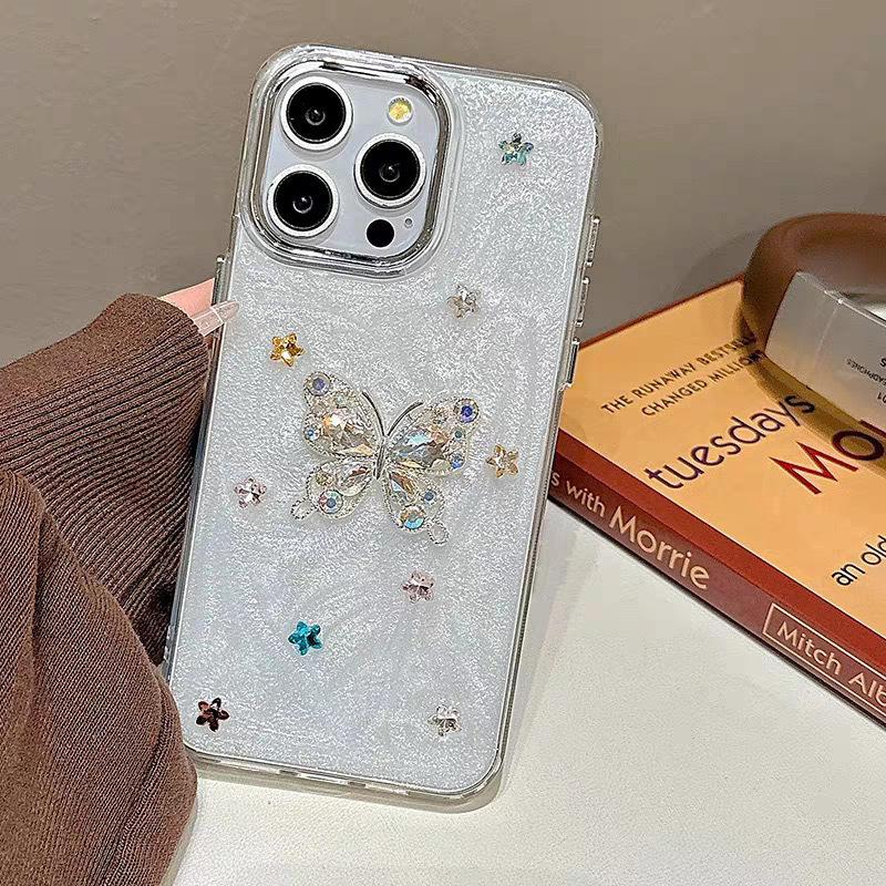 

Rhinestone Butterfly for Apple 17 Promax Mobile Phone Case for IPhone 15 Plus Chain 15 Light Luxury For iPhone 17Promax