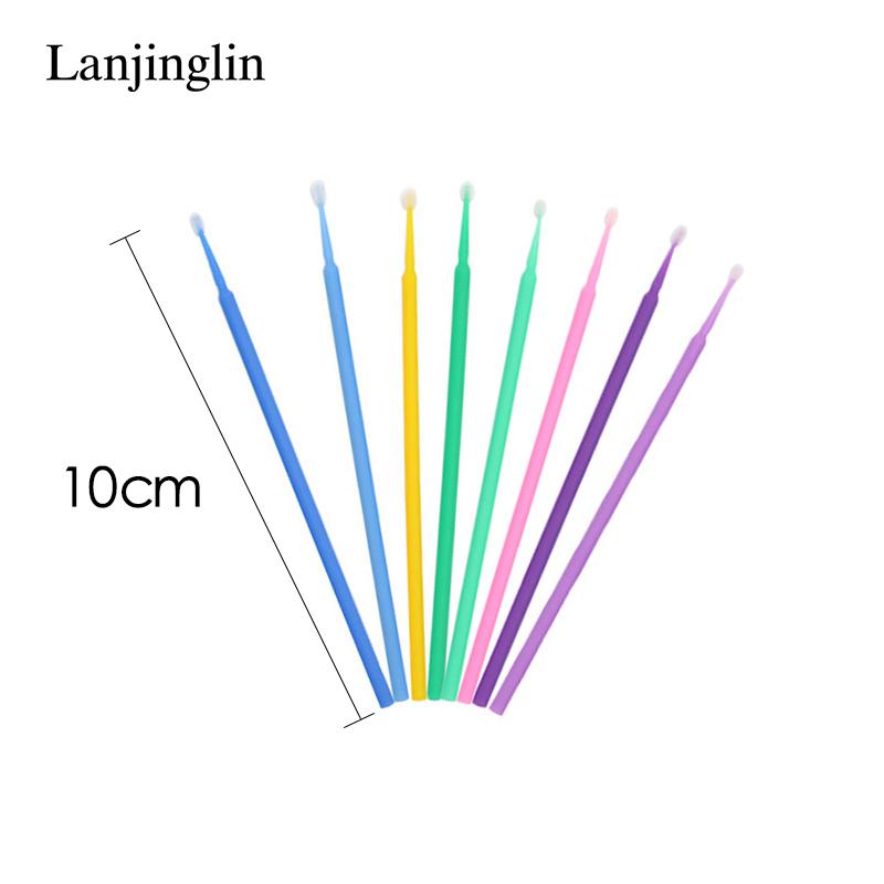Lanjinglin 100/200pcs Micro Brushes Cotton Swab Eyelash Extension Eye Lash Glue Cleaning Brushes Applicator Sticks Makeup Tools