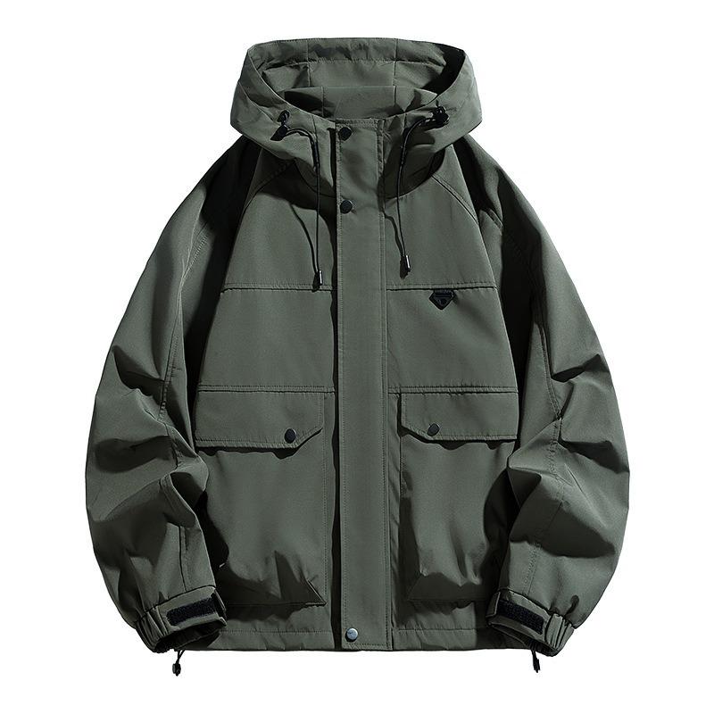 Men Plus Size Windproof Hooded Cargo Casual Loose Work Jacket Outerwear