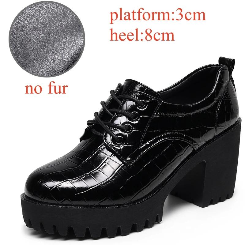 Mărimi mici 32-43 Pantofi Oxford cu talpă groasă din piele moale Femei Platformă Pompe 2025 Gură adâncă Tocuri înalte bloc Pantofi Birou Mamă
