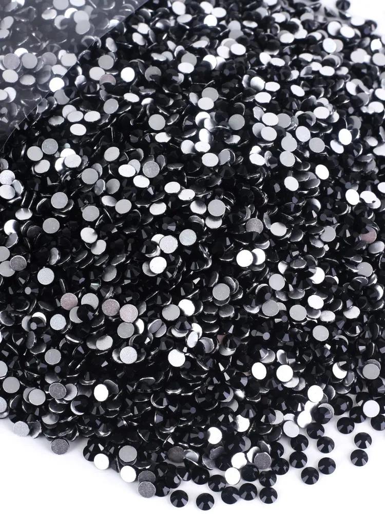 Jet black 288 pieces SS30 Glass crystals, non-hot fixed rhinestones, flat stones for DIY nail art, fabric decoration and clothing