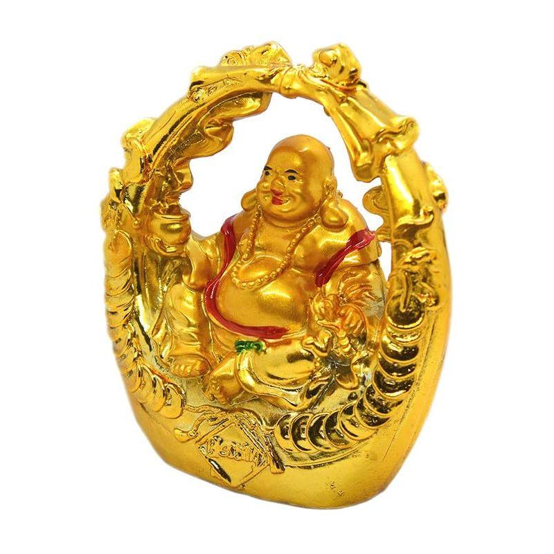 Laughing Buddha On Swing Idol Statue Showpiece Happiness and Money Wealth Sitting Idol for Home Decor Living Room Bedroom Office Table Decorative