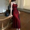 LYRIA Dámské šaty Červené Pasta s ramínky Plisované šaty na ramínka Štíhlé a elegantní Společenské šaty Dlouhé