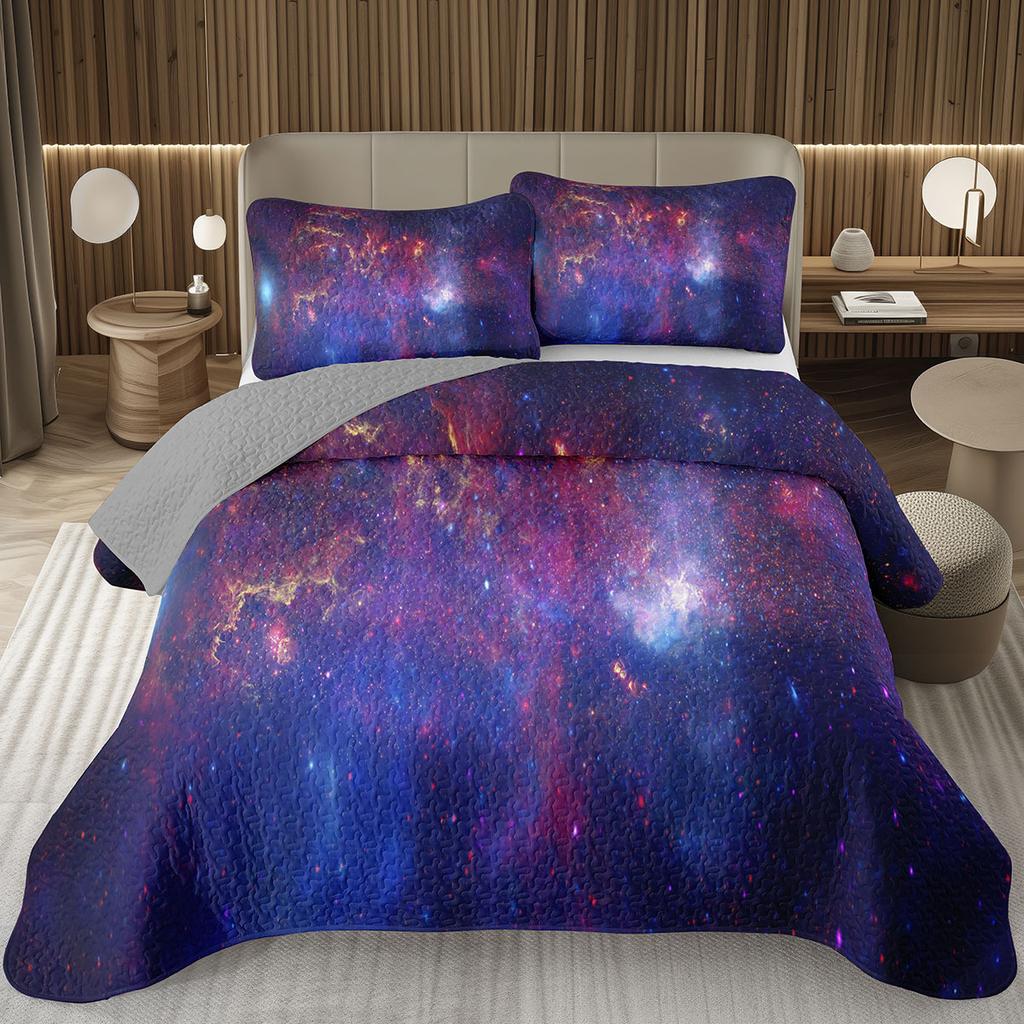 Galaxy Bedding Set Twin Queen Size for Girls Boys Teens Room Decor, Starry Sky Bedspread, Cosmos Nebula Trippy Quilted Coverlet