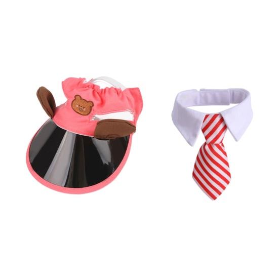 Pet Baseball Cap with Ear Holes Adjustable Cat Sun Protection Hat with Collar/Glasses Accessories for Smalls Cats Dogs