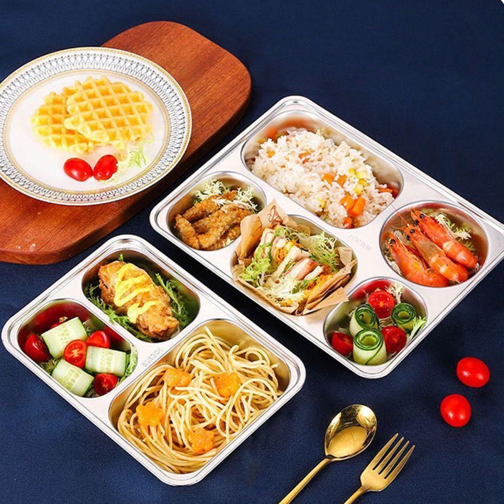 Stainless Steel Divided Lunch Box with Lid Lunch Container Fast Food Plate  Kitchen Tableware