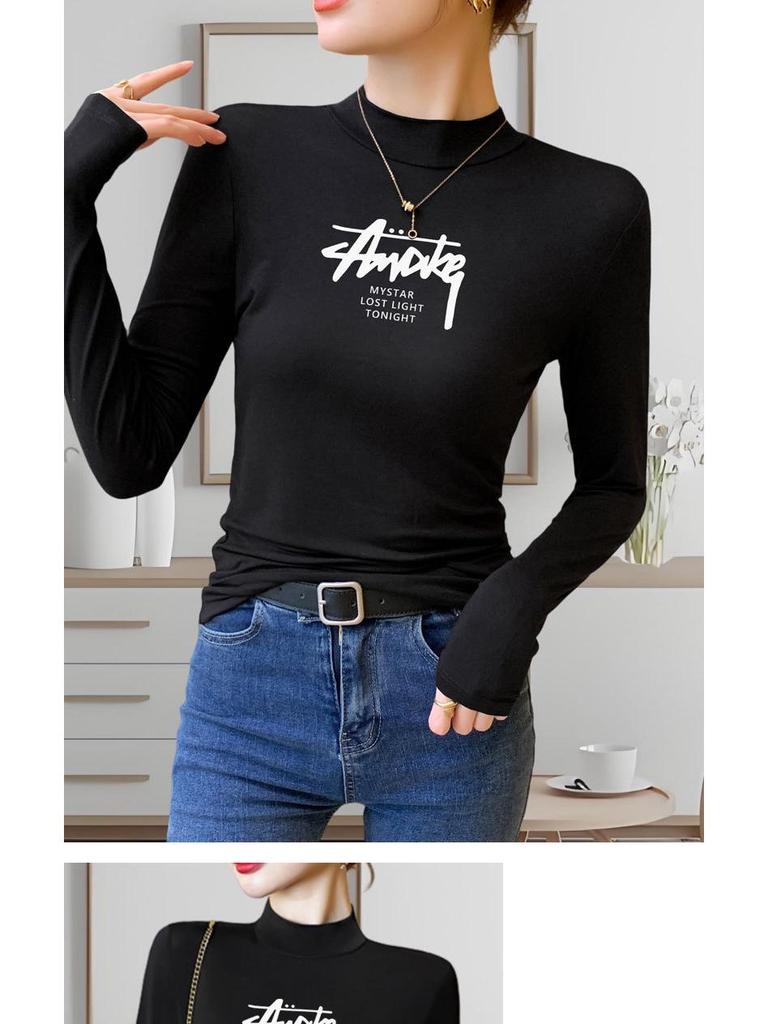 Women's Plus Size Modal Turtleneck Long Sleeve Shirt - Thin, Solid Color, Elastic Base Layer for Autumn/Winter