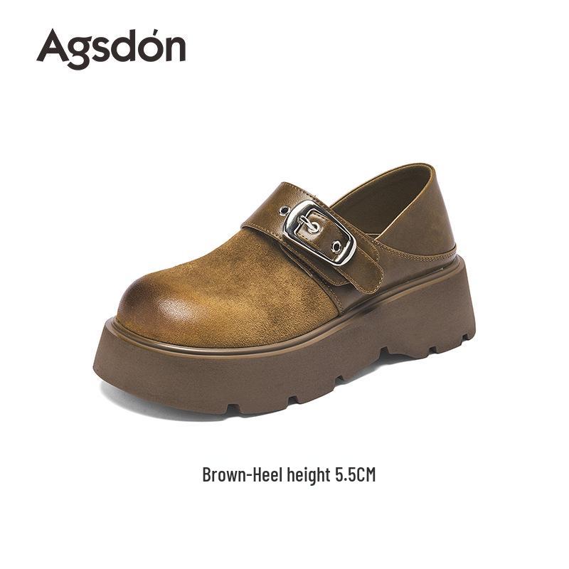 

Женские лоферы Augusden на массивной подошве, коричневые: Летняя обувь 2025 года в британском стиле из мягкой кожи, два способа носки 35