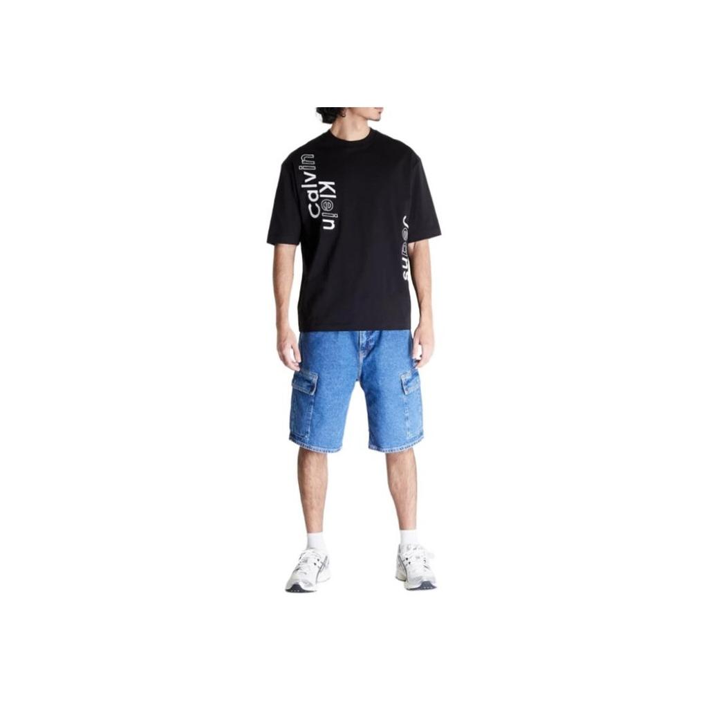 Calvin Klein Letter Print Fitted Crew Neck Short Sleeve T-Shirt Men Tops Black J30J325491-BEH