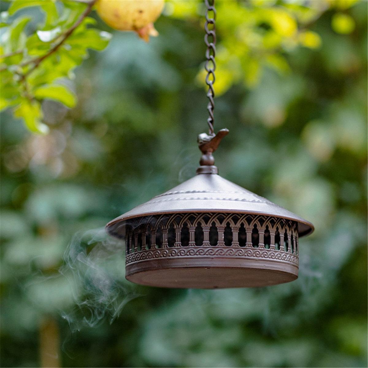 Outdoor wrought iron mosquito coil box household garden hanging creative incense burner windproof cover