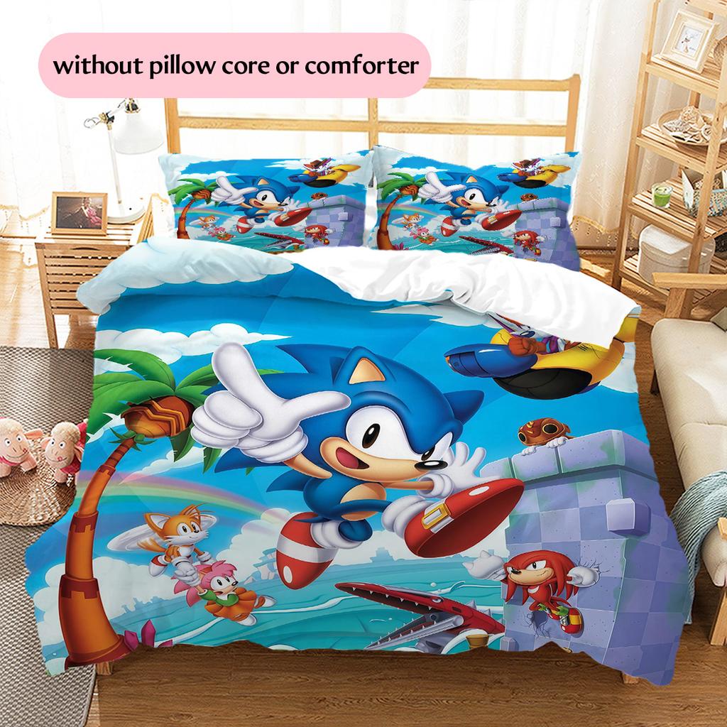 Sonic the Hedgehog Pattern Bedding Quilt Set Home Decoration Gift (1 * Duvet Cover + 2 * Pillowcase Without Core)