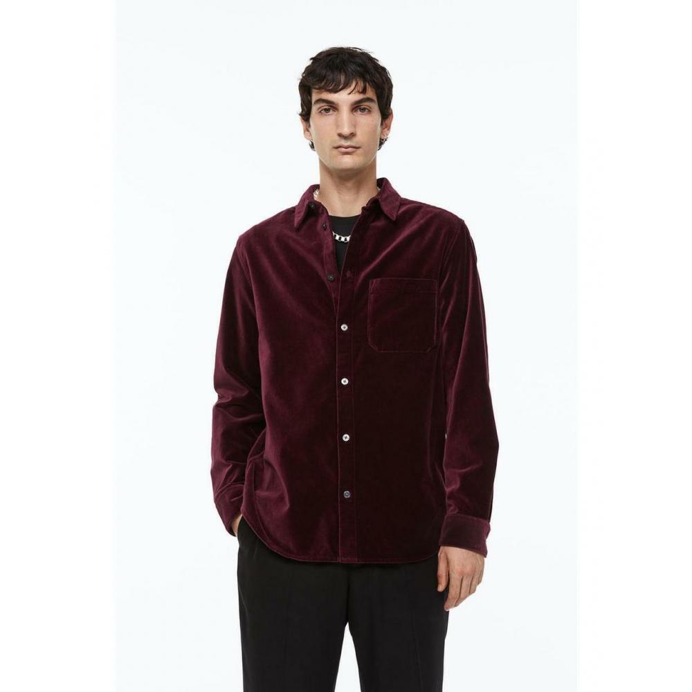 

H M Regular Fit Velvet Shirt Burgundy 1111127002