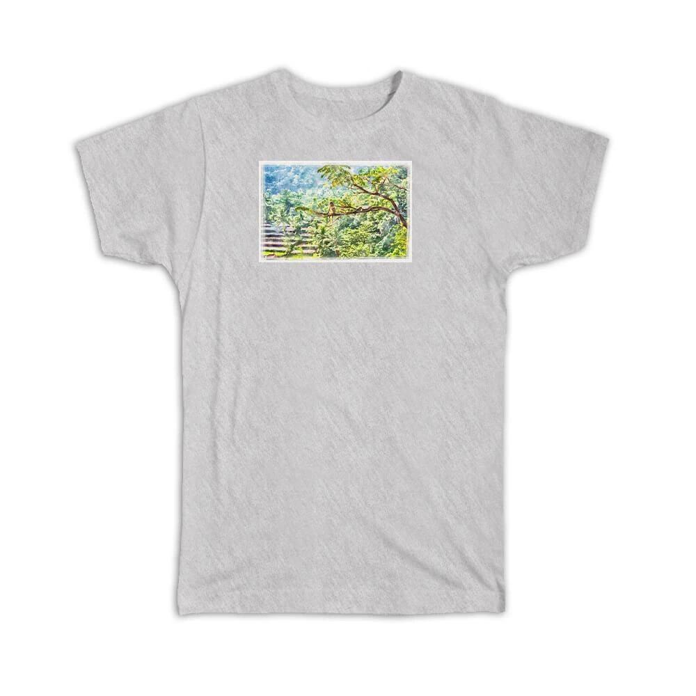 Gift T-Shirt : Indonesia Watercolor Rice Fields Monkey S