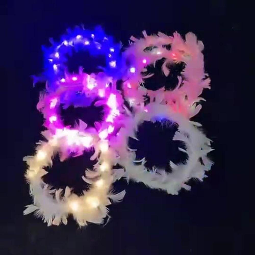 Glow White Feather Luminous Garland Christmas Women Hairband Sweet LED Feather Headband Concerts