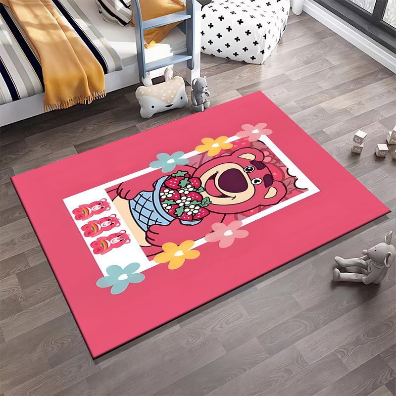 Flannel Rug Lotso Pink Bear in Floral Photo Frame on Pink Background Art Decor