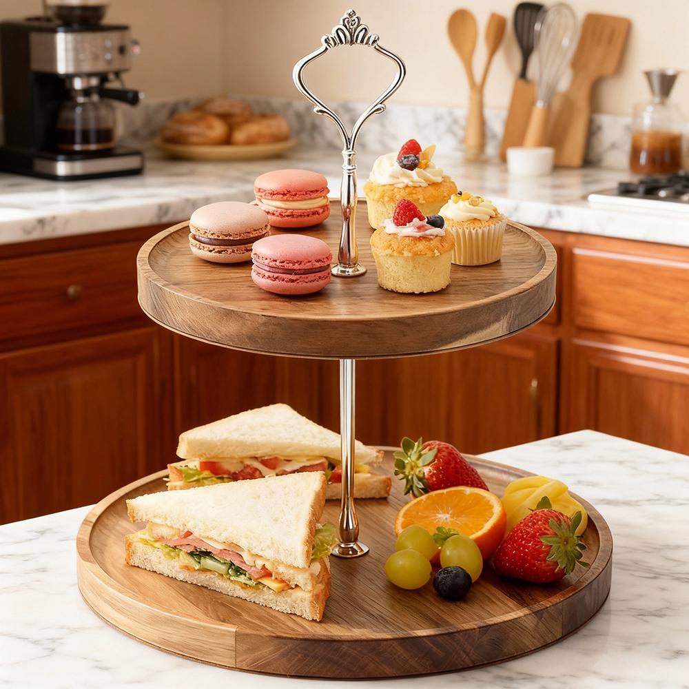 Creative European Dessert Rack, Forest Style Double-layer Cake Tray, Wooden Dessert Table Decorative Tray, Cake Dessert Rack.zwq