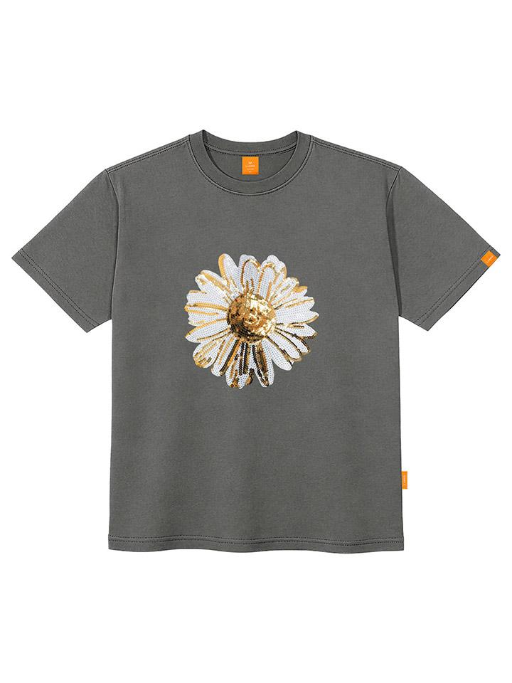 Ellamo Sequin Flower Short Sleeve T-Shirt Unisex Plus Sizes S~4Xl