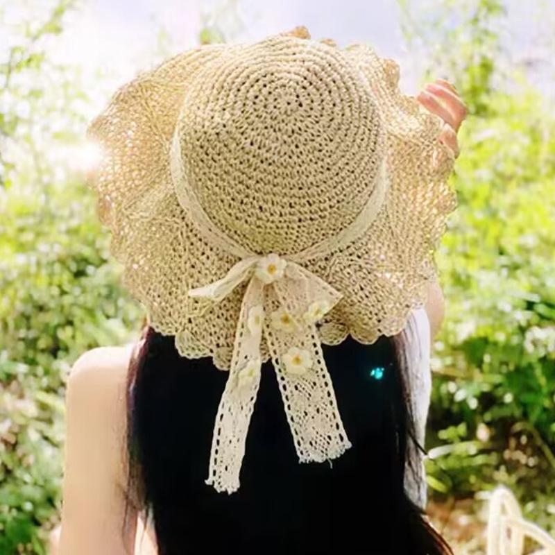 

Summer vacation travel big brim sunscreen hat straw foldable sunshade sun hat M（56-58cm）