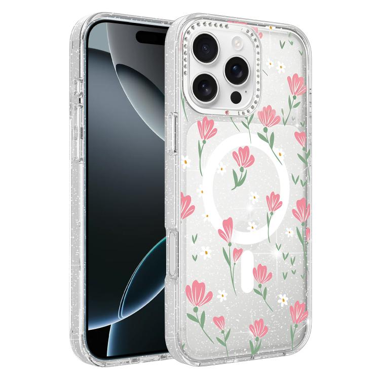 Flower Pattern IMD Glitter Magnetic Phone Case