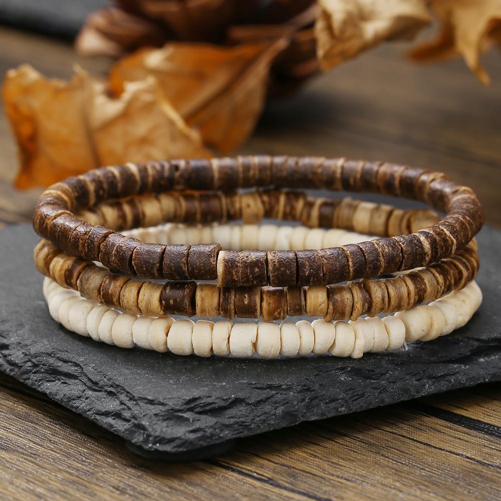 Handgefertigte Geometrische Kokosnussschalen-Perlenarmbänder für Männer und Frauen mit mehrlagigem Design