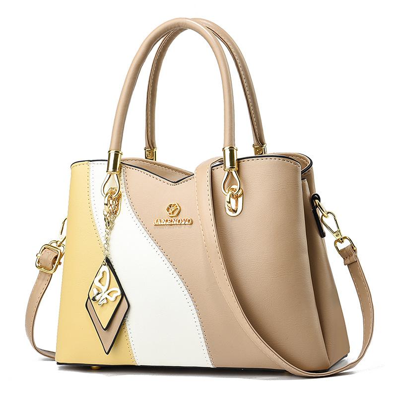 Three Colors Patchwork Women's Handbag Large Capacity Soft Leather Shoulder Bag Fashi Elegant Women's Crossbody Bag
