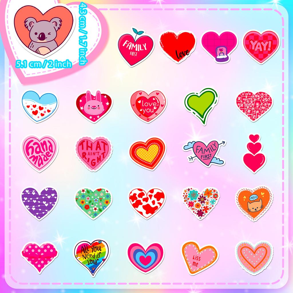 50 PCS Shiny Cute Heart Stickers - Kawaii Doodle Decals for Journal, Skateboard, DIY Craft