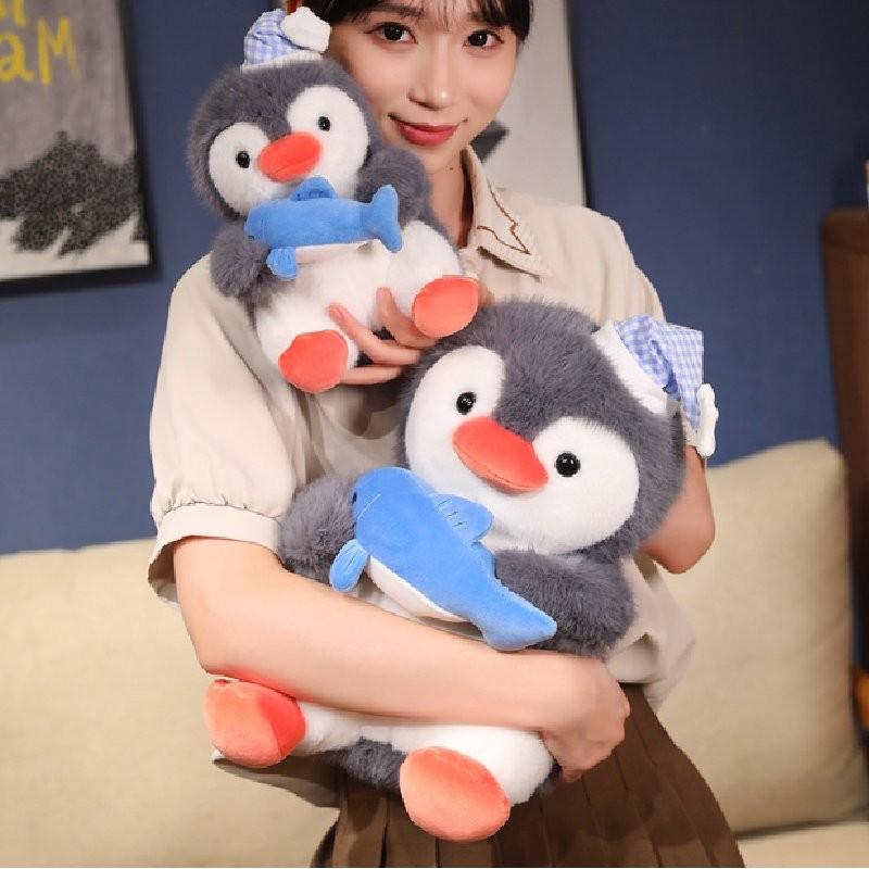 Penguin Fish Holding Soft Plush Toy Room Decoration Ornament Children Gifts