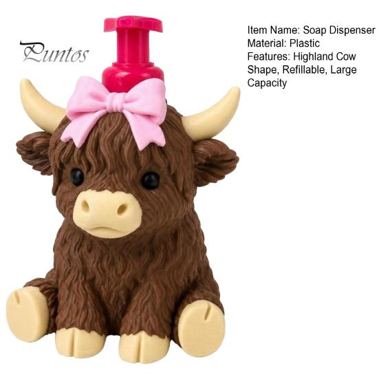Durable Soap Dispenser Highland Cow Dispenser, Pink Bow Cattle Refillable Hand Empty Bottle, Plastic Pump Bottle for Bathroom, Housewarming