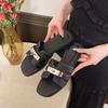 Silver Small Lock Flat Shoes 2025 New Open-toe Slippers Holiday Fashion Sandals
