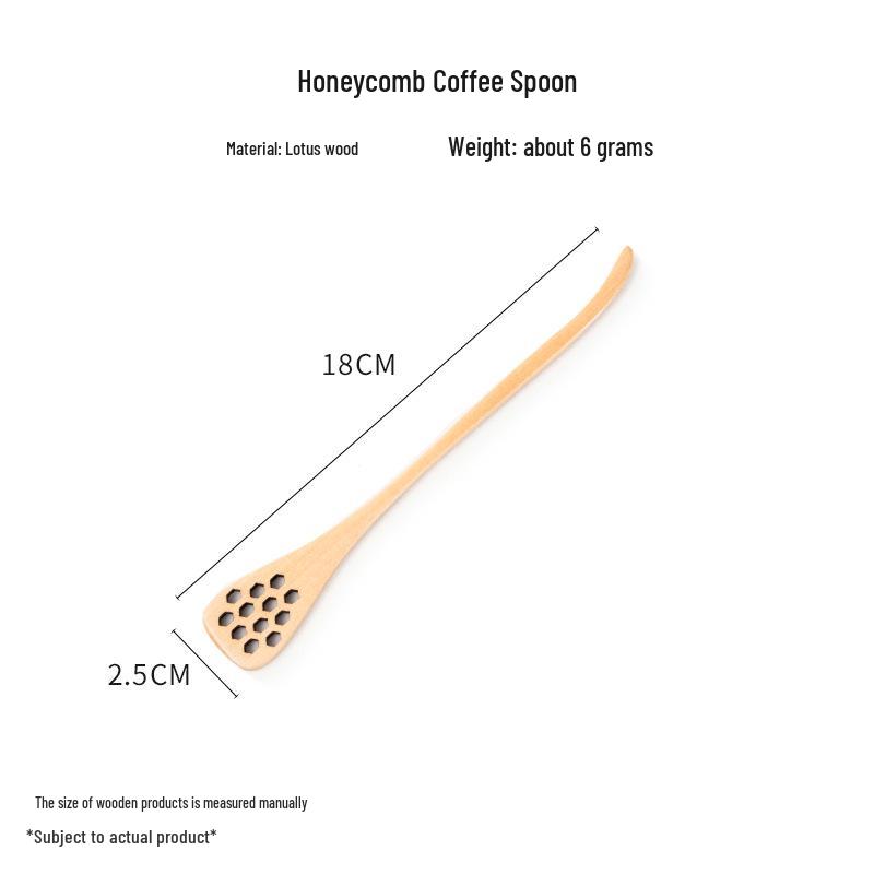 Wooden Honeycomb Coffee Stirring Spoon - Natural Wood Color, Long Handle